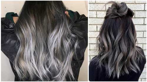 shatush grigio su capelli neri