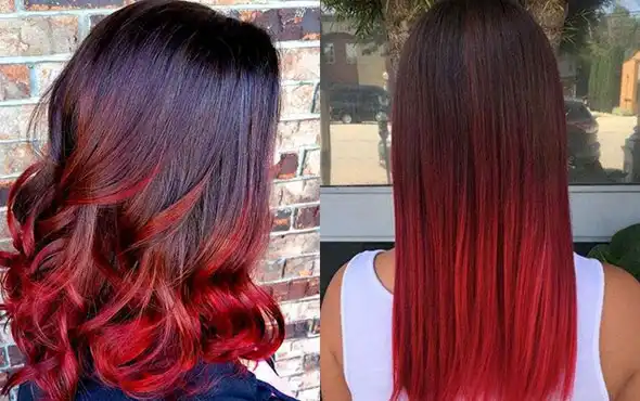 Shatush rosso vibrante con sfumature mogano su base scura naturale